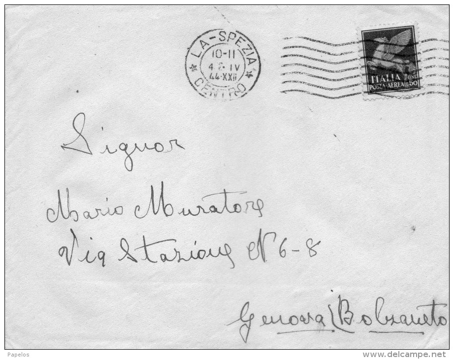 1944 LETTERA CON ANNULLO LA SPEZIA - Correo Aéreo