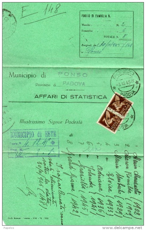 1945 LETTERA CON ANNULLO PONSO PADOVA - Correo Aéreo