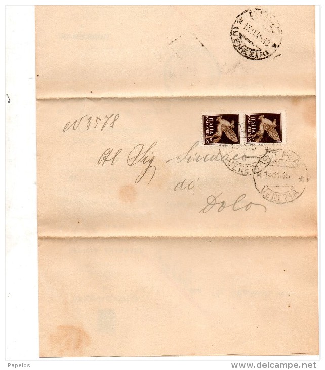 1945 LETTERA CON ANNULLO STRA VENEZIA + DOLO - Poste Aérienne