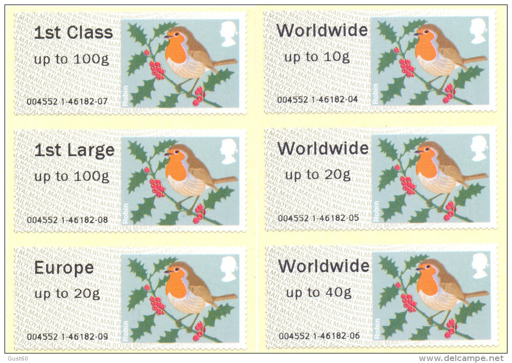 Great Britain 2012 Post & Go Robin MA12  Set Of 6 - Post & Go (distributori)