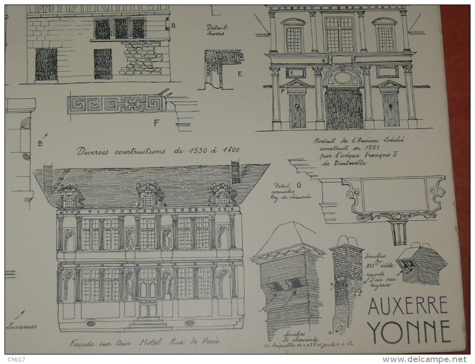 AUXERRE  ARCHITECTURE/ 1CROQUIS LAPRADE DE 1940 / CONSTRUCTIONS DU XVI / RUE DE PARIS /  31X24 CM - Architecture