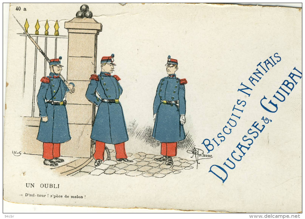 CPA(militaria Humoristique) UN OUBLI  (illustrateur Guillaume)( Pub Biscuits Nantais Ducasse Et Guibal) - Guillaume