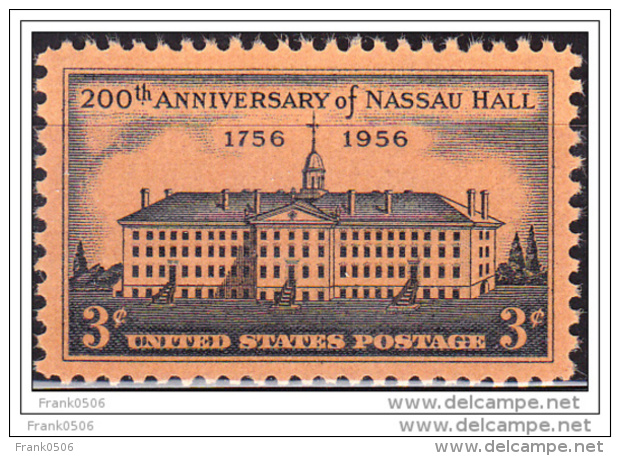 United States 1956,  Nassau Hall, Princeton University, 3c, MH - Unused Stamps