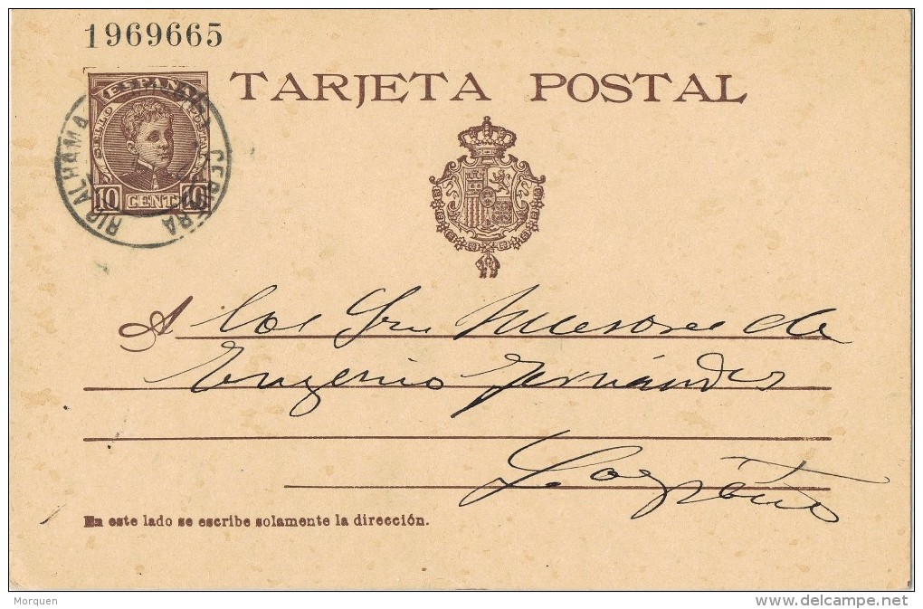 18779. Entero Postal Alfonso XIII Cadete, CERVERA RIO ALHAMA (Logroño) 1903. ERROR - 1850-1931