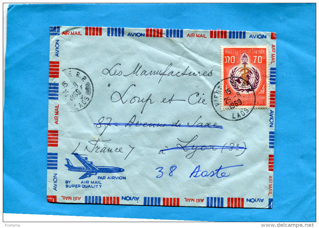 Marcophilie-lettre-LAOS>Françe Cad- Ventiane -1969-stamps N°179 Journée Mondiale Santé - Laos