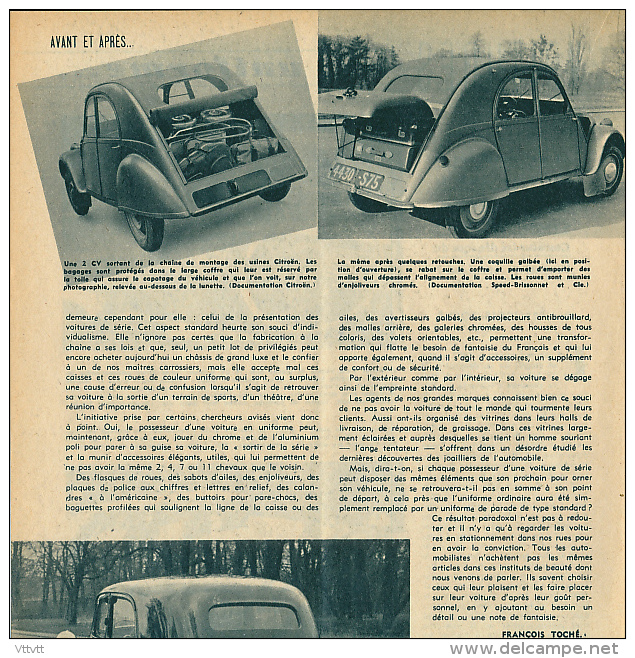 1952 : Document, AUTOMOBILE (2 Pages Illustrées) 2 CV Citroën, Traction 11 CV Citroën, 4 CV Renault... - Unclassified