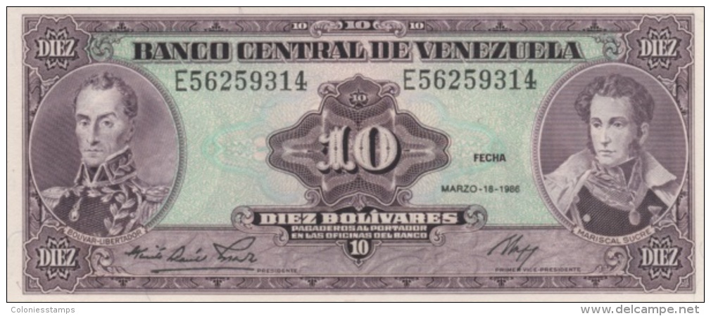 (B0310) VENEZUELA, 1986. 10 Bolivares. P-61a. UNC - Venezuela