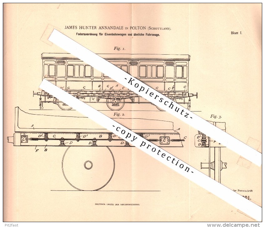 Original Patentschrift - J. Annadale In Polton , Scotland , 1897 , Suspension For Railway , Train , Lasswade !!! - Spoorweg