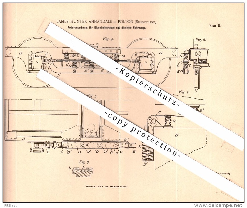 Original Patentschrift - J. Annadale In Polton , Scotland , 1897 , Suspension For Railway , Train , Lasswade !!! - Railway