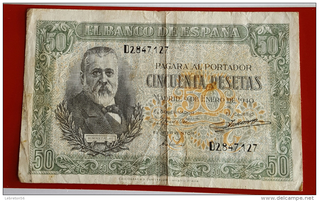 Banque D' ESPAGNE Cincuenta Pésétas De 1940 Joli Voir Les 2 Photos - 50 Pesetas