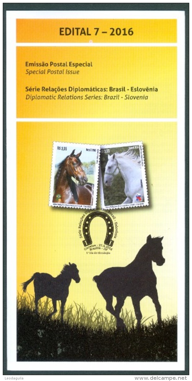 BRAZIL 2016  - Diplomatic Relations : Brazil And Slovenia – Horses -  EDICT # 7 - Covers & Documents