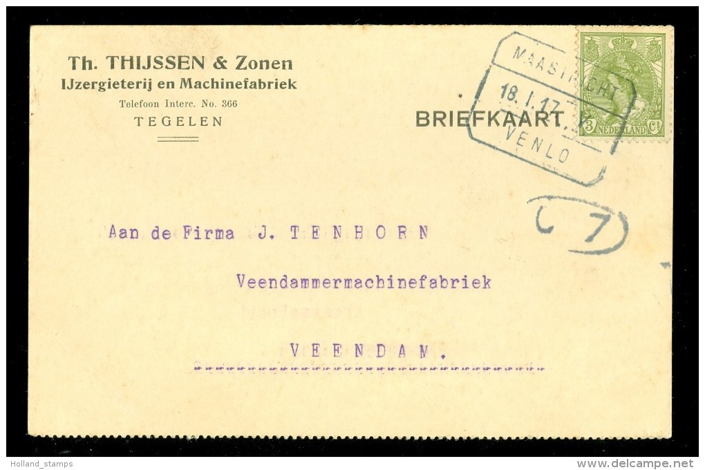 HANDGESCHREVEN BRIEFKAART Uit 1917 Van TEGELEN Naar VEENDAM * TREINSTEMPEL MAASTRICHT - VENLO  (10.473e) - Storia Postale