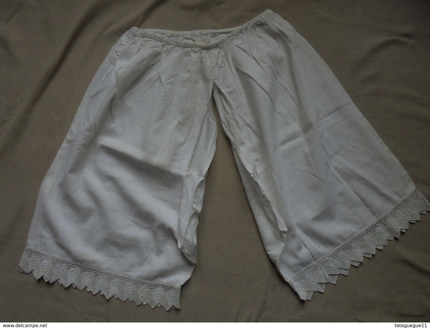 Ancien - Grande Culotte Fendue En Coton Blanc Avec Dentelle Années 30 - 1900-1940