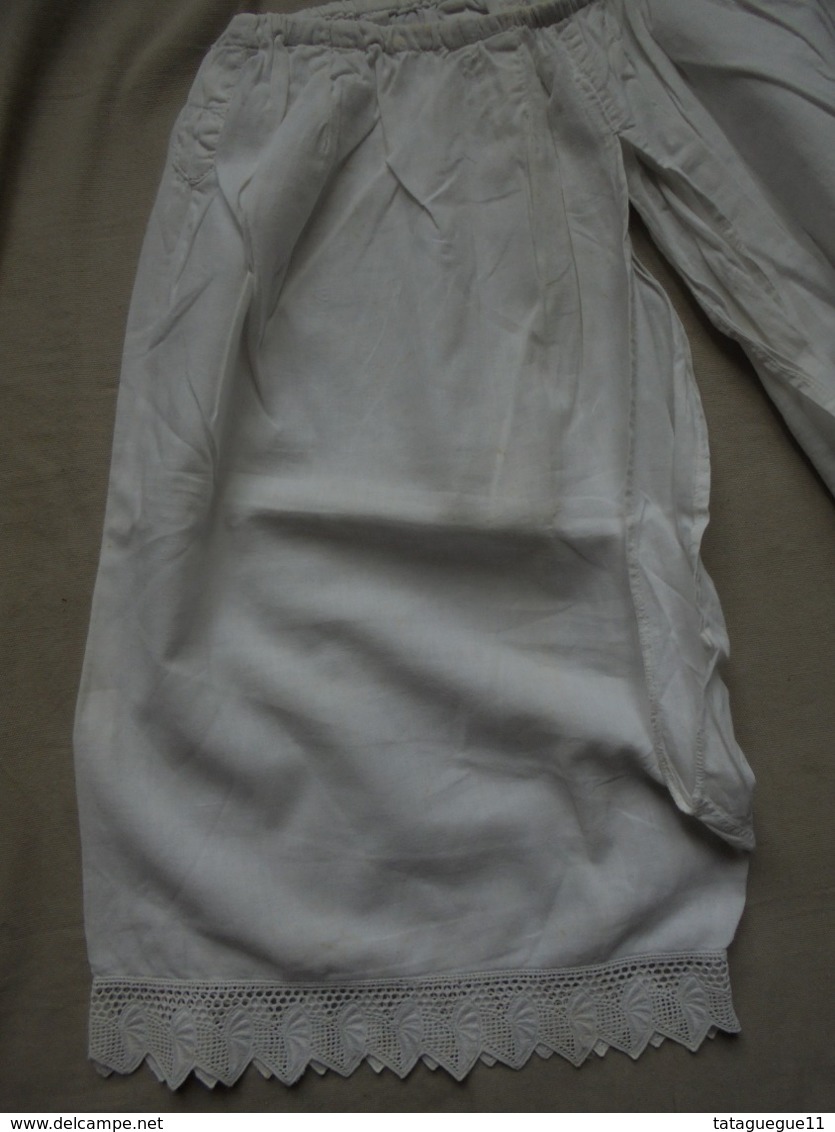 Ancien - Grande Culotte Fendue En Coton Blanc Avec Dentelle Années 30 - 1900-1940