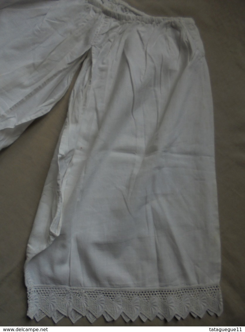 Ancien - Grande Culotte Fendue En Coton Blanc Avec Dentelle Années 30 - 1900-1940