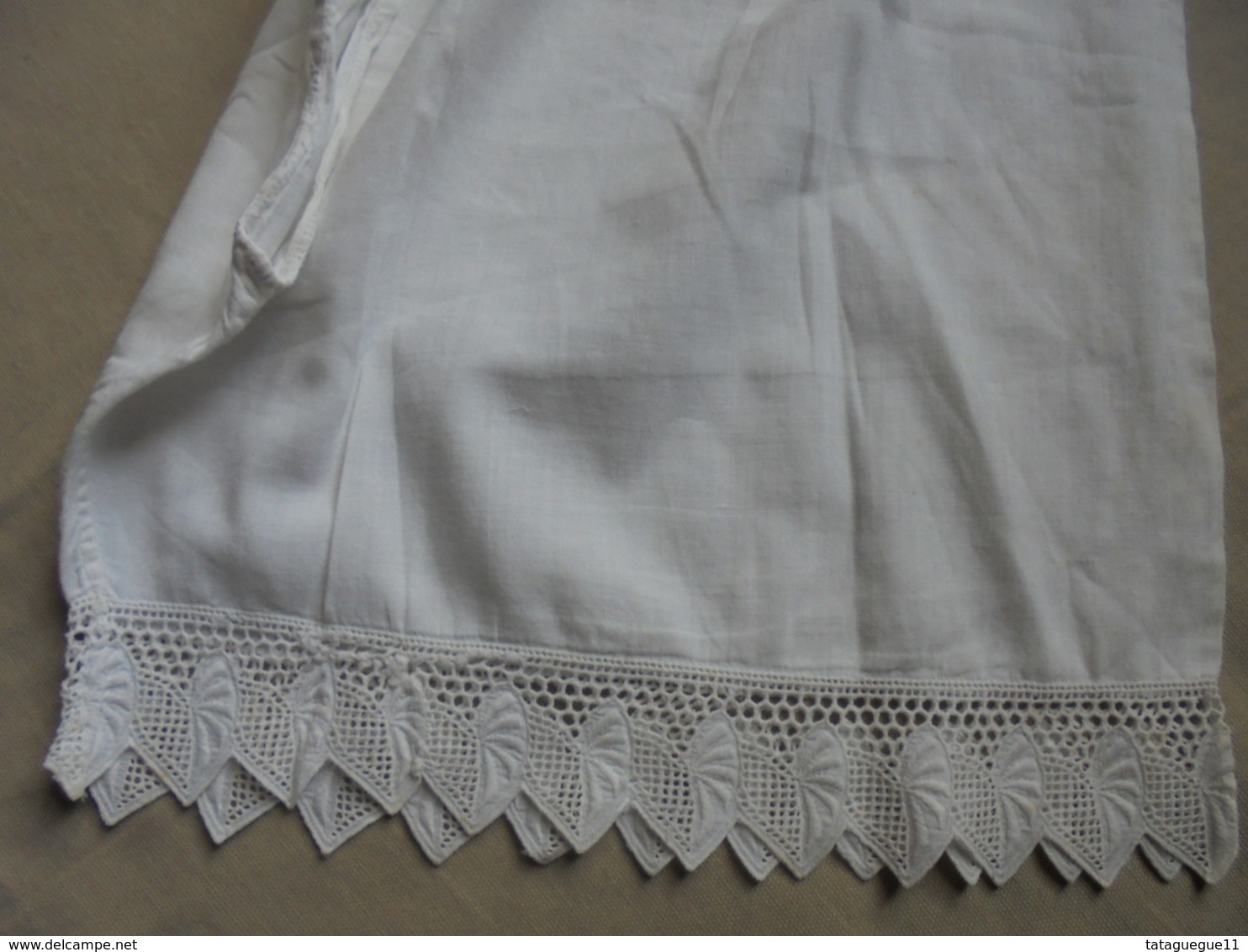 Ancien - Grande Culotte Fendue En Coton Blanc Avec Dentelle Années 30 - 1900-1940