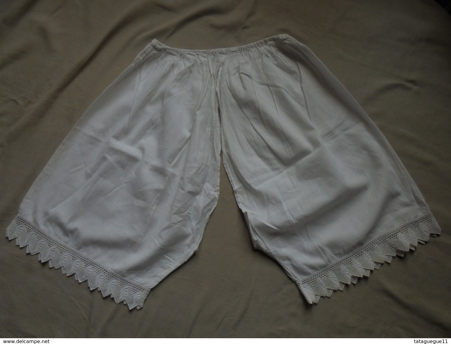 Ancien - Grande culotte fendue en coton blanc avec dentelle Années 30