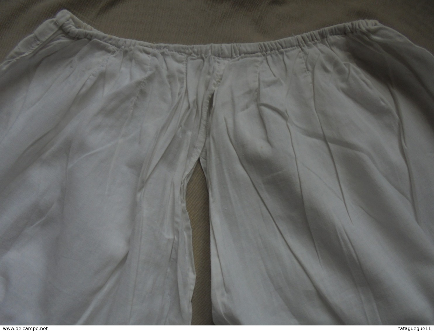 Ancien - Grande culotte fendue en coton blanc avec dentelle Années 30