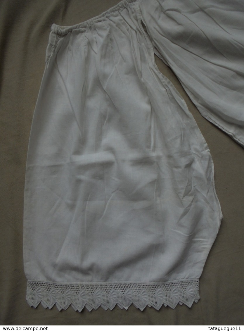 Ancien - Grande culotte fendue en coton blanc avec dentelle Années 30
