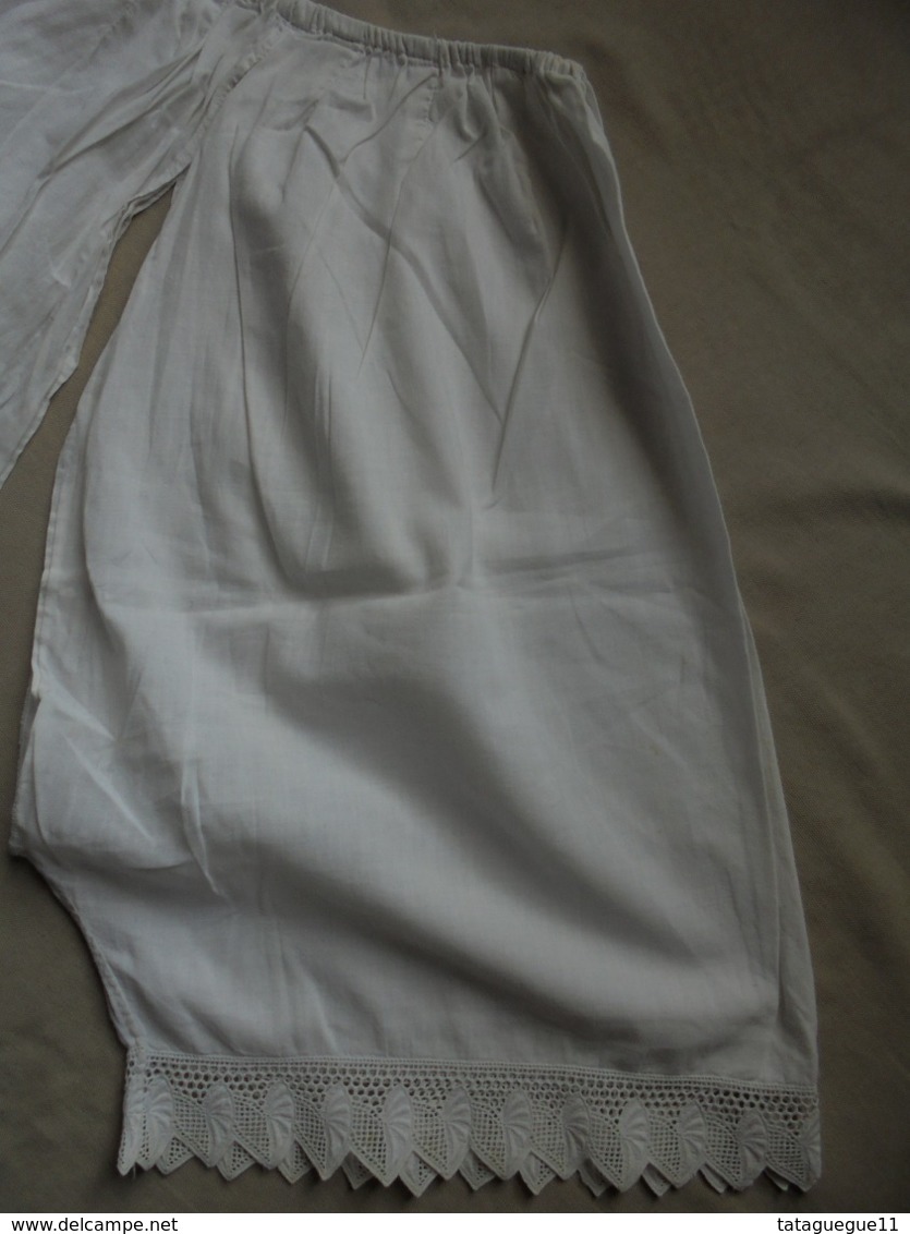 Ancien - Grande culotte fendue en coton blanc avec dentelle Années 30