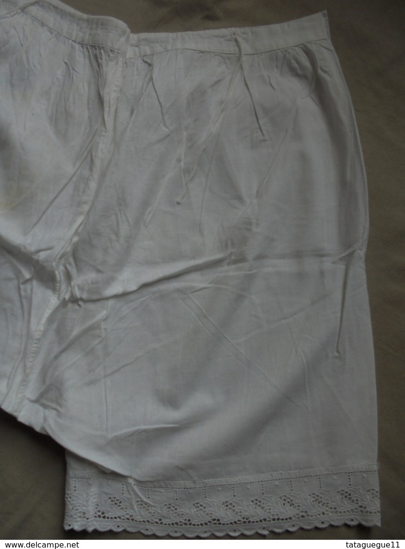 Ancien - Grande Culotte En Coton Blanc Avec Dentelle Années 30 - 1900-1940