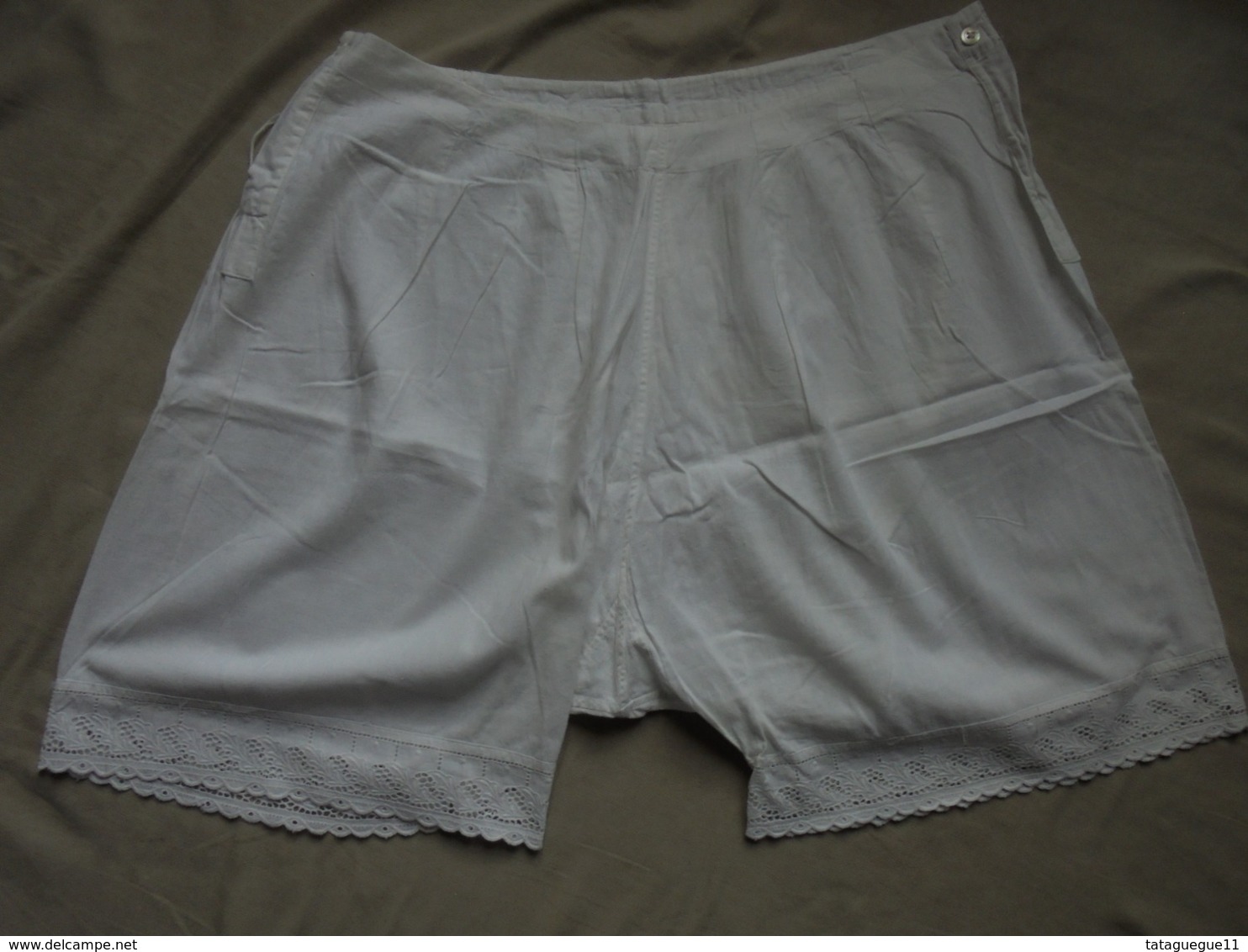 Ancien - Grande culotte en coton blanc avec dentelle Années 30