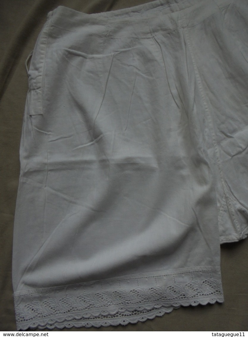 Ancien - Grande culotte en coton blanc avec dentelle Années 30