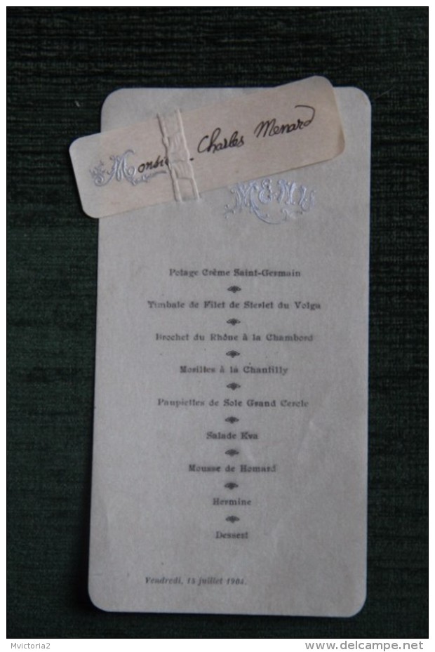 MENU De Mariage Du 15 Juillet 1904 - Menu