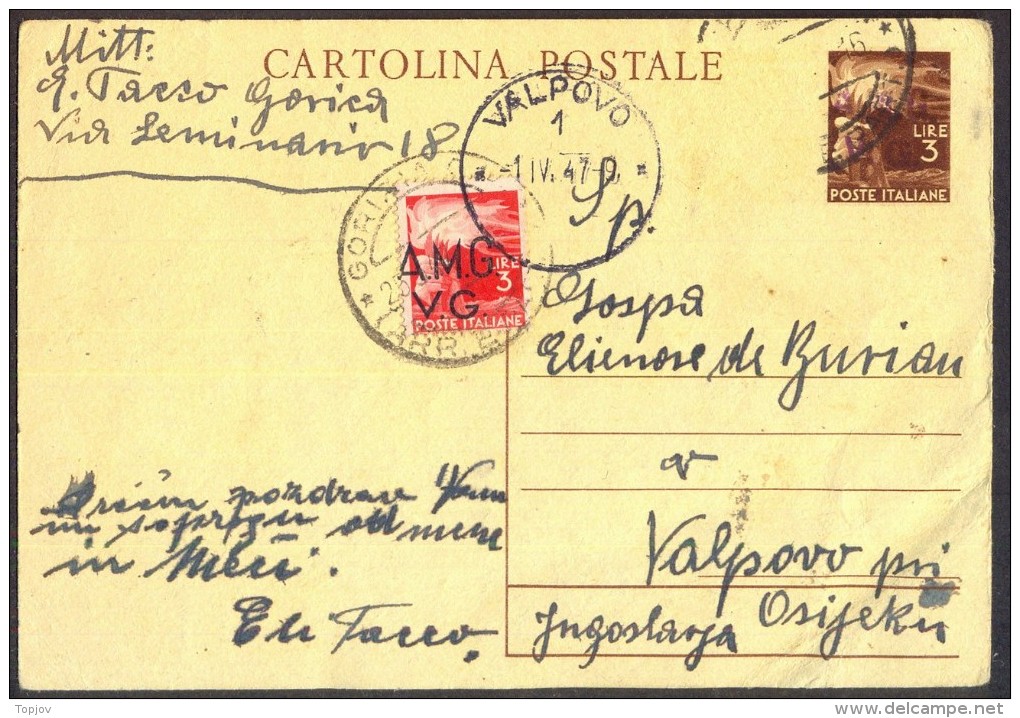 ITALIA - AMG VG  CARTOLINA POSTALE - GORICIA To CROATIA - 1947 - Marcofilie