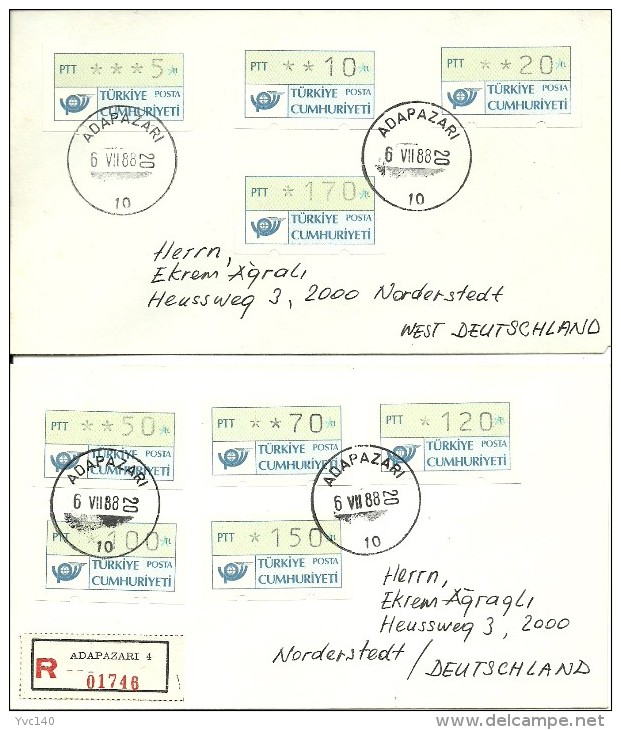 Turkey; 1987 Covers Bearing 1st Group Automaton Stamps (Complete Set) - Distributors