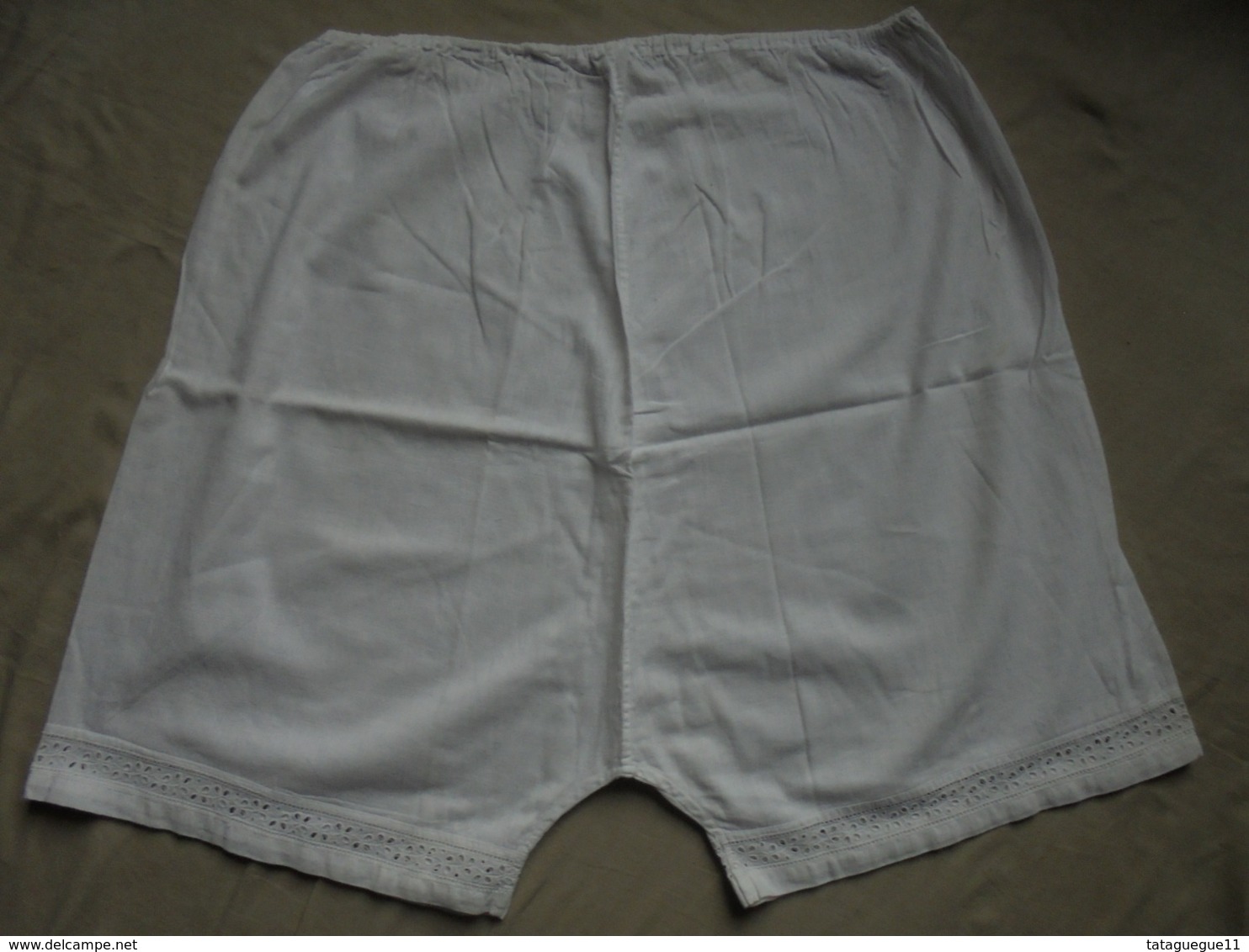Ancien - Grande culotte en coton blanc avec dentelle Années 40