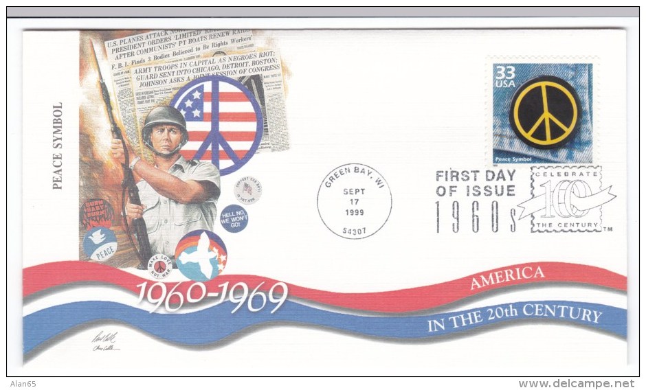 Sc#3188m Celebrate The Century 1960s, Peace Symbol, C1990s FDC Cover - 1991-2000