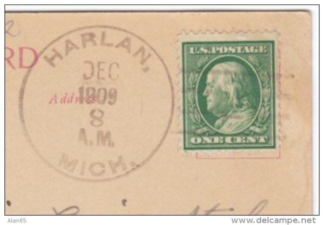 Harlan Michigan, DPO-2 Manistee County Closed Post Office Cancel Postmark On 1900s Vintage Postcard - Postal History