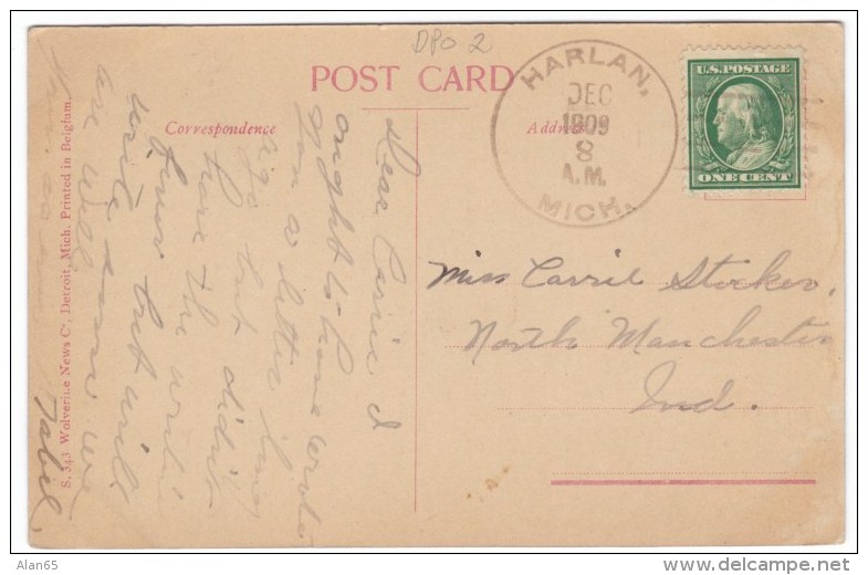 Harlan Michigan, DPO-2 Manistee County Closed Post Office Cancel Postmark On 1900s Vintage Postcard - Postal History