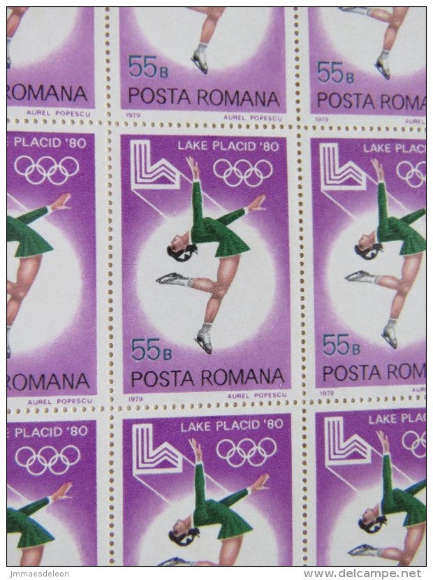 Romania 1979 Full Plate Mint - Olympics Lake Placid - Skating - Unused Stamps