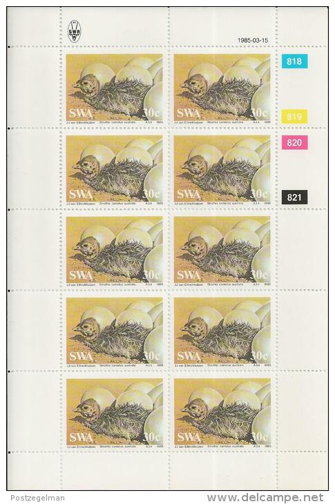 SOUTH WEST AFRICA, 1985, Full Sheets Of 10 Stamps, Birds (Ostrich),  Nrs. 566-569 - South West Africa (1923-1990)
