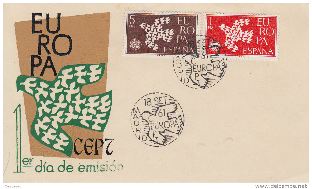 Enveloppe  FDC   1er  Jour   ESPAGNE   Paire  EUROPA    1961 - 1961