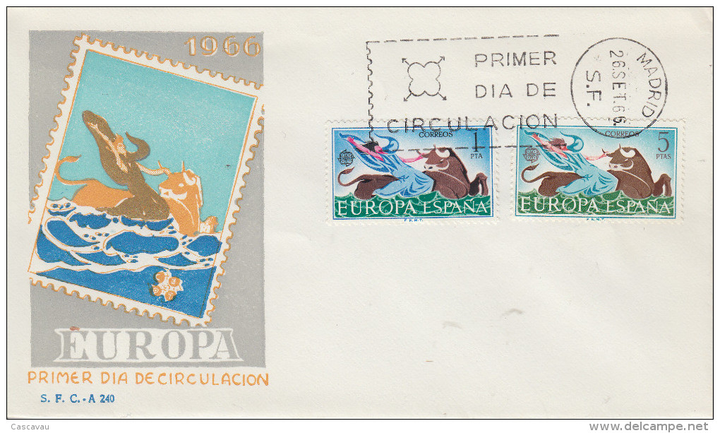 Enveloppe  FDC  1er  Jour   ESPAGNE   Paire   EUROPA    1966 - 1966