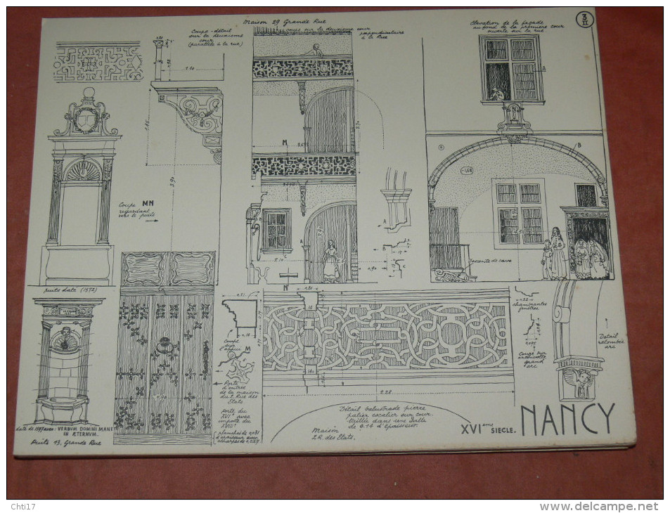 NANCY XVI ARCHITECTURE/ 1CROQUIS LAPRADE DE 1940 /  RUE DES ETATS / PUITS GRANDE RUE   31X24 CM - Architettura