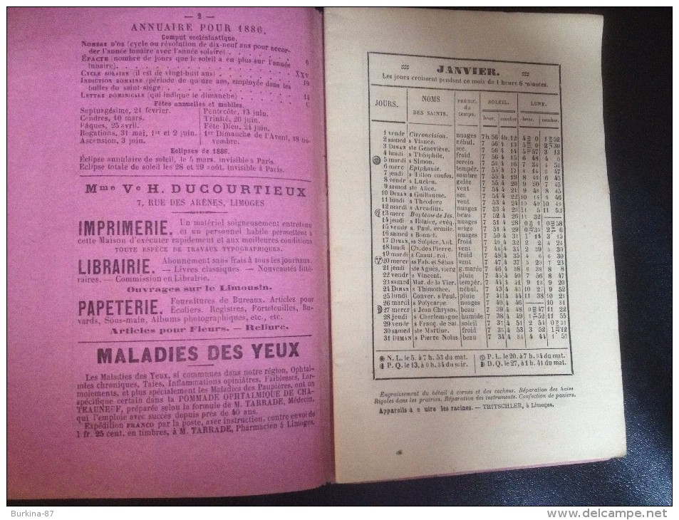 PETIT ALMANACH LIMOUSIN , 1886, Agricole Et Commercial - Petit Format : ...-1900