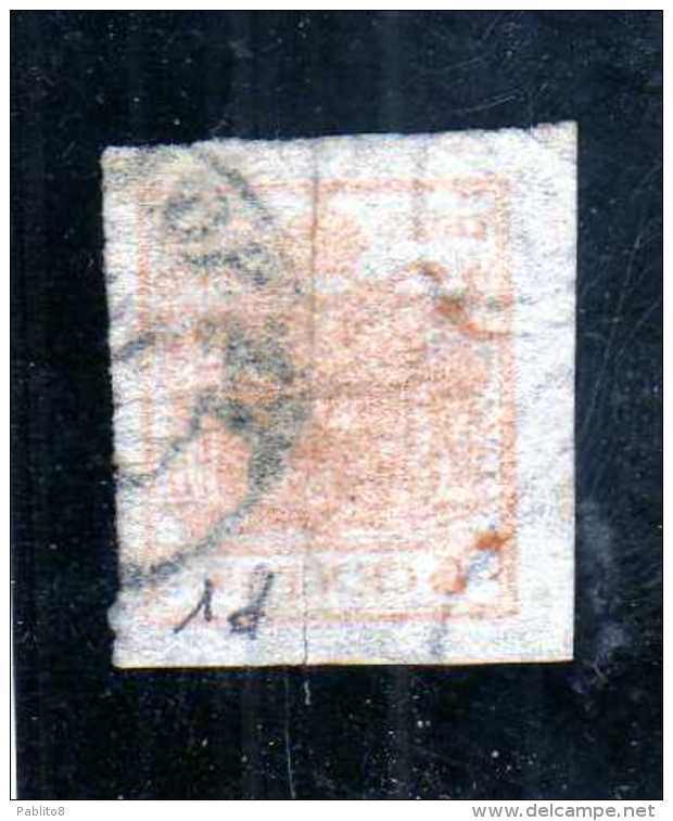 ANTICHI STATI: 1850 LOMBARDO VENETO ARMS STEMMA CENT.  5 CENTESIMI 5c GIALLO ARANCIO ANNULLATO FIRMATO USED OBLITERE´ - Lombardo-Vénétie