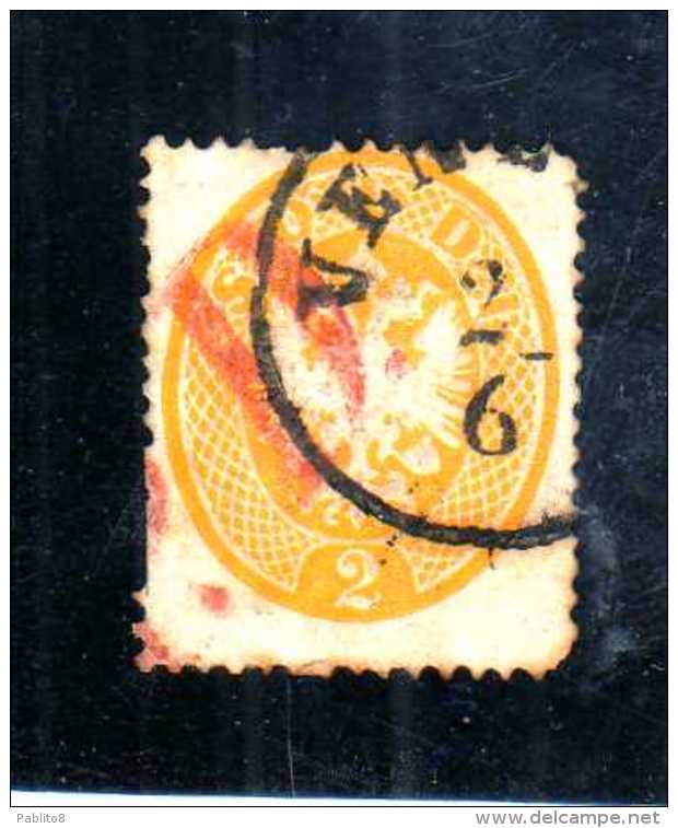 ANTICHI STATI ITALIANI ASI LOMBARDO VENETO 1863 STEMMA DENT. 14 SOLDI 2 GIALLO USED ANNULLATO OBLITERE´ - Lombardije-Venetië