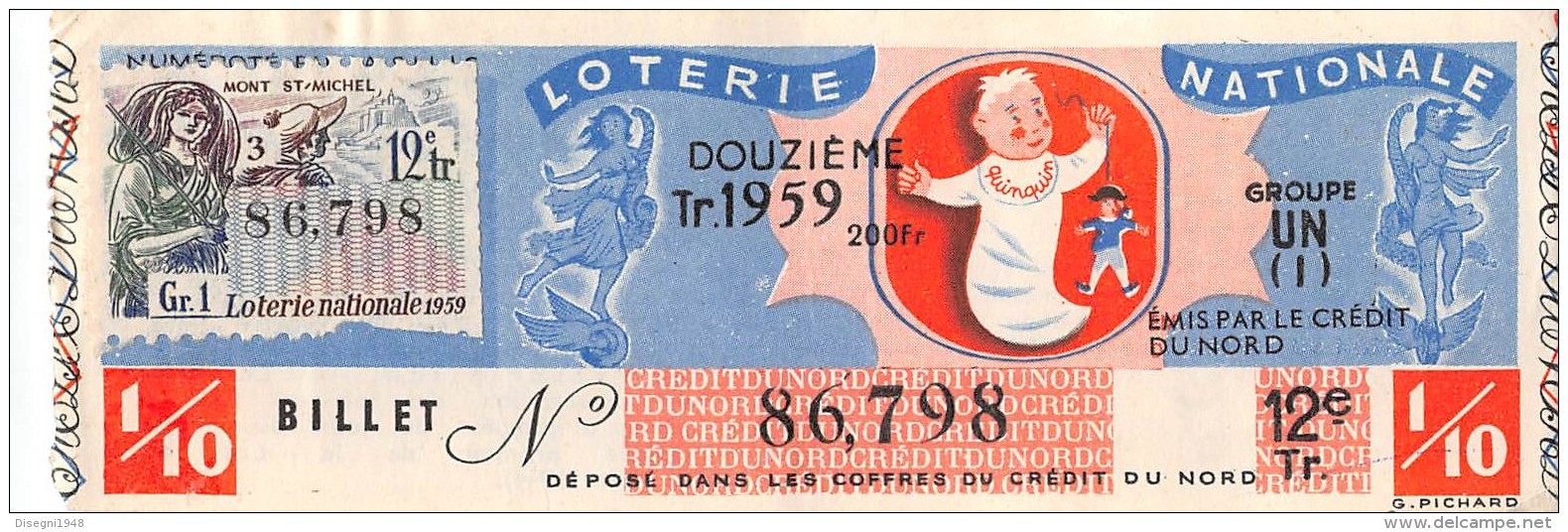 05996 "BIGLIETTO  DELLA LOTERIE NATION.- 1959 - CREDIT DU NORD - 12E TRANCHE N° 86798" ORIGIN. - Biglietti Della Lotteria