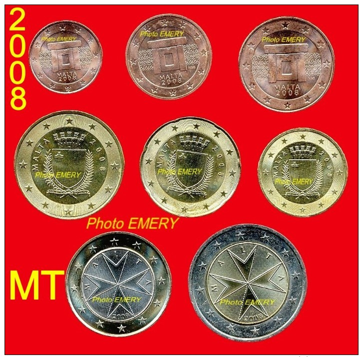 MALTE 2008 Les 8 Pièces De 1 + 2 + 5 + 10 + 20 + 50 Cts + 1 + 2 Euro - Malta