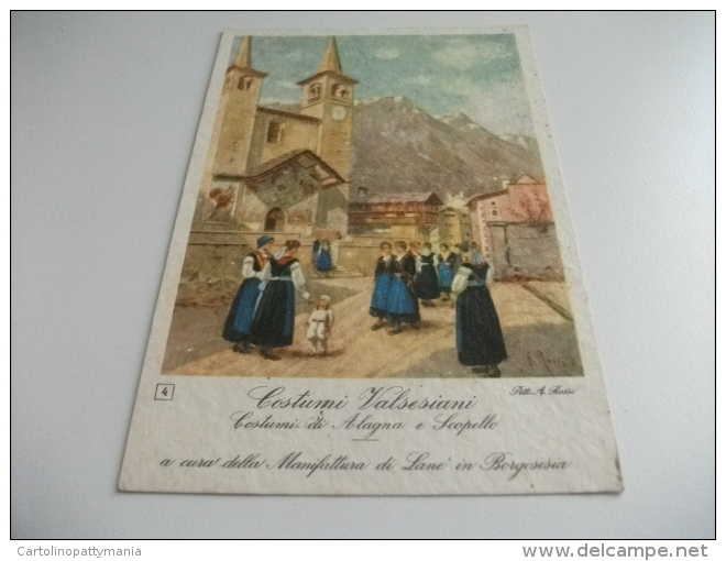 CHIESA KIRCHE COSTUMI VALSESIANI  DI ALAGNA E SCOPELLO  A CURA DELLA MANIFATTURA DI LAME IN BORGOSESIA ILLUSTRATORE A. R - Costumi