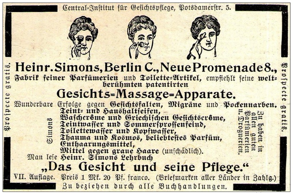 Original-Werbung/ Anzeige 1897 - GESICHTS - MASSAGE - APPARATE / SIMONS - BERLIN - Ca. 90 X 60 Mm - Werbung