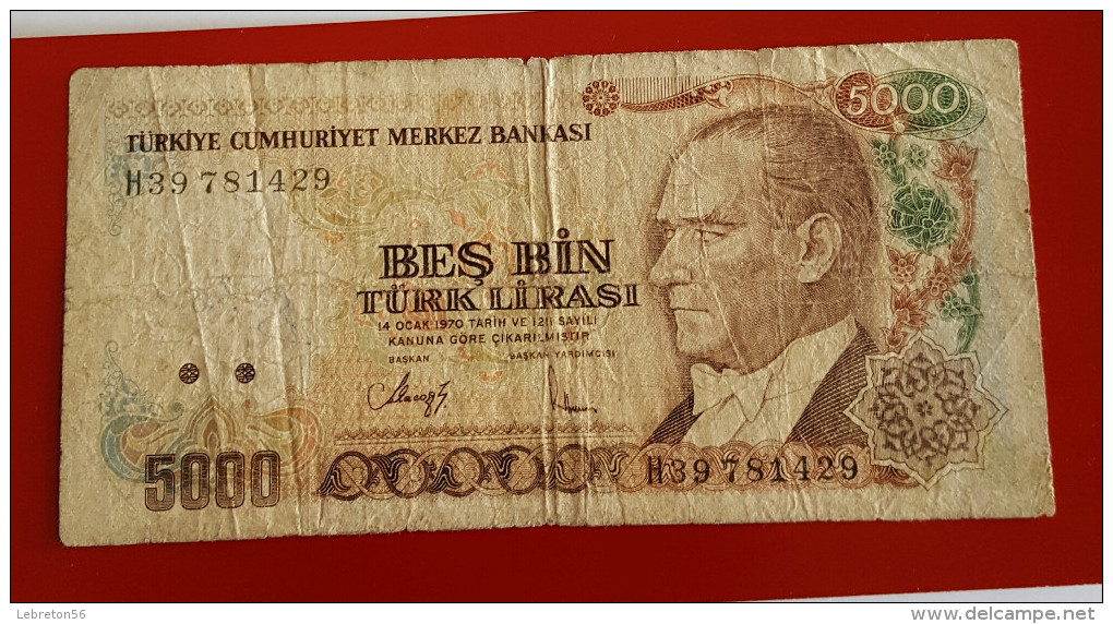 BANQUE DE LA TURQUIE 5000 LIRA 1970  Voir Les 2 Photos - Türkei