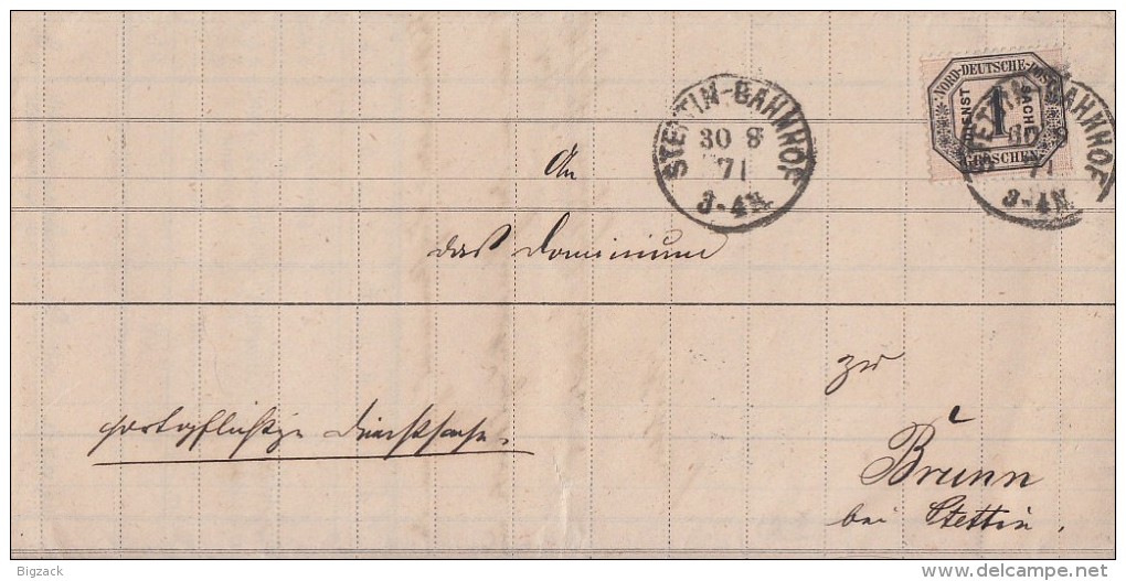 NDP Brief EF Minr.D4 Stettin-Bahnhof 30.8.1871 - Ganzsachen