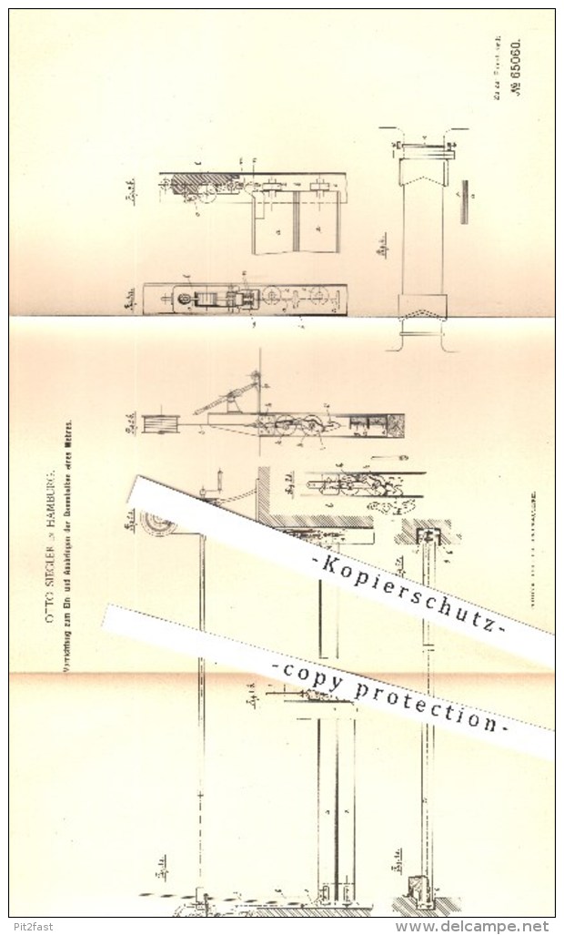 Original Patent - Otto Siegler , Hamburg , 1891 , Ein- U. Ausbringen Der Dammbalken Vom Wehr , Wasserbau , Damm , Wasser - Historische Dokumente