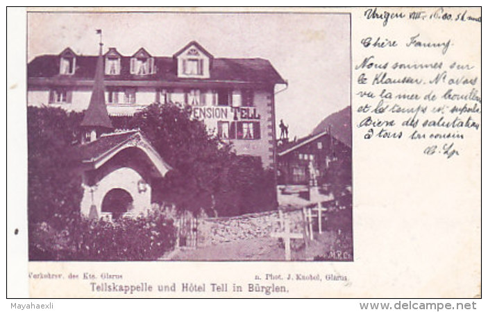 Bürglen - Hotel Tell - Stabstempel "Urigen (Klausenpass)" Auf UPU - 1900     (60723) - Bürglen